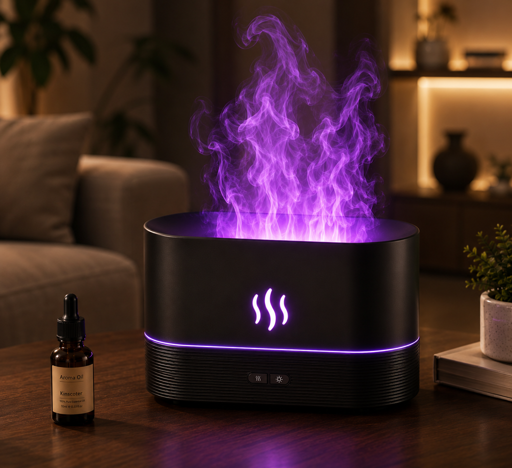 USB Flame Aroma Diffuser Desktop Humidifier with 7-Color Light