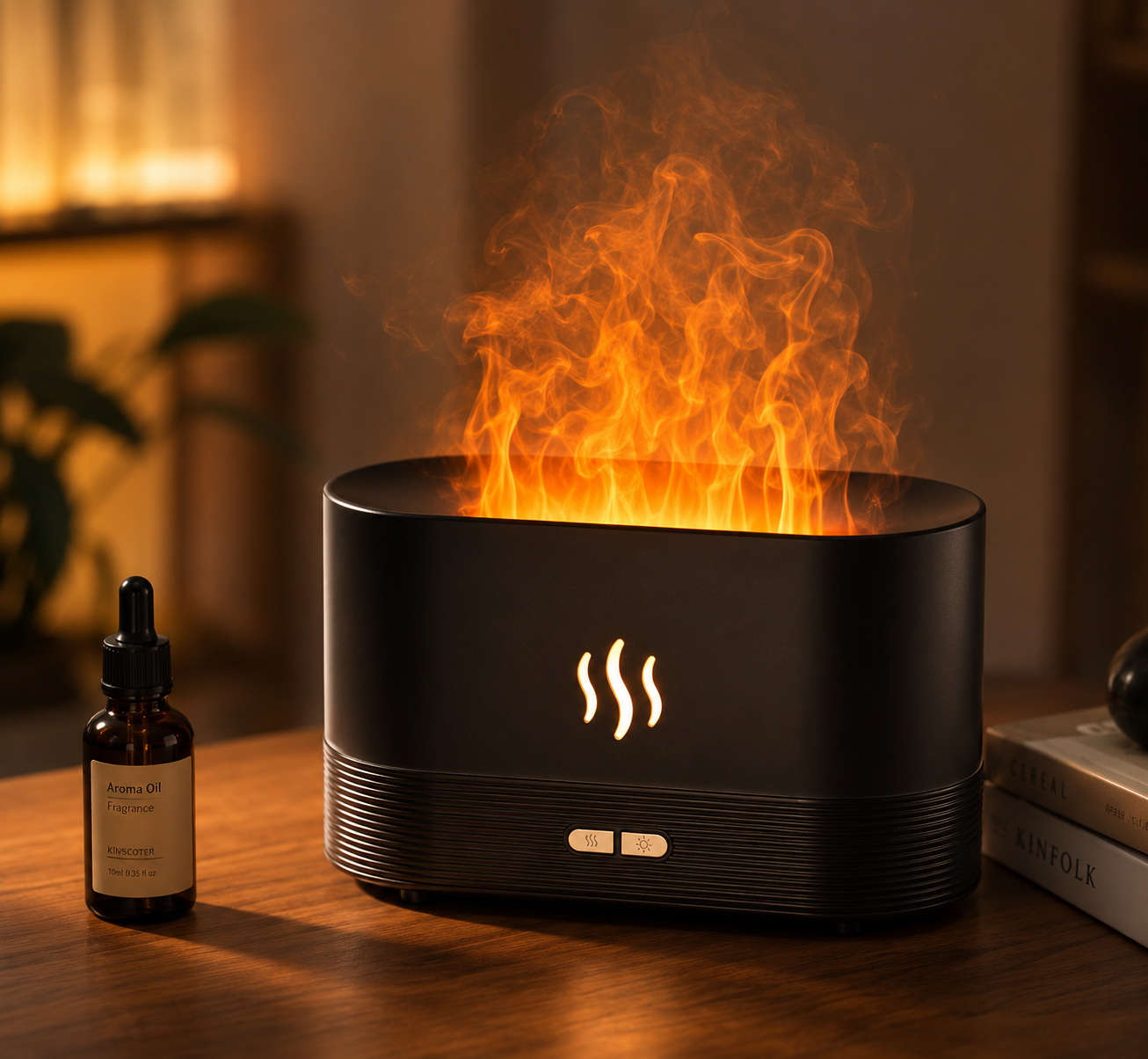 USB Flame Aroma Diffuser Desktop Humidifier with 7-Color Light